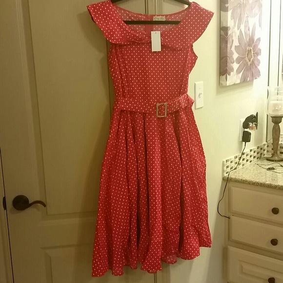 Red with polka dot pin up retro dress cocktail par