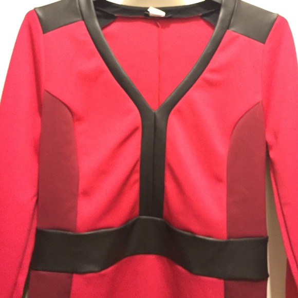 Red dress with faux leather