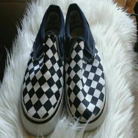 Black and white checkered slip ons NWOT