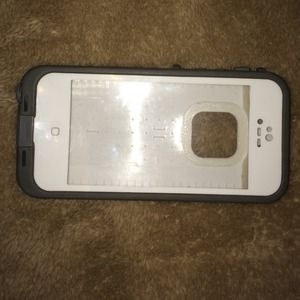 Gray and white life proof case for iPhone 5
