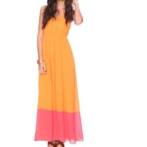 Orange color block maxi dress