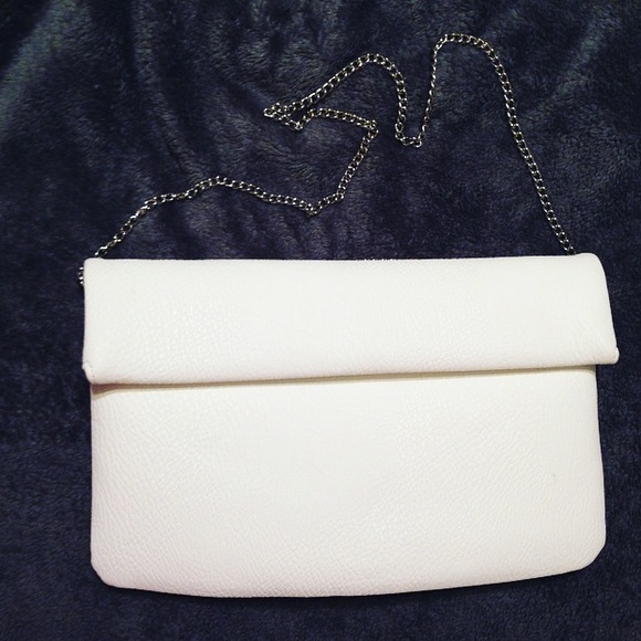 White Clutch with Silver Chain Crossbody Strap