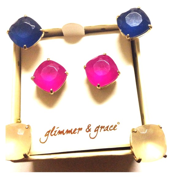 Magenta, navy blue, frosted large studs, bundle