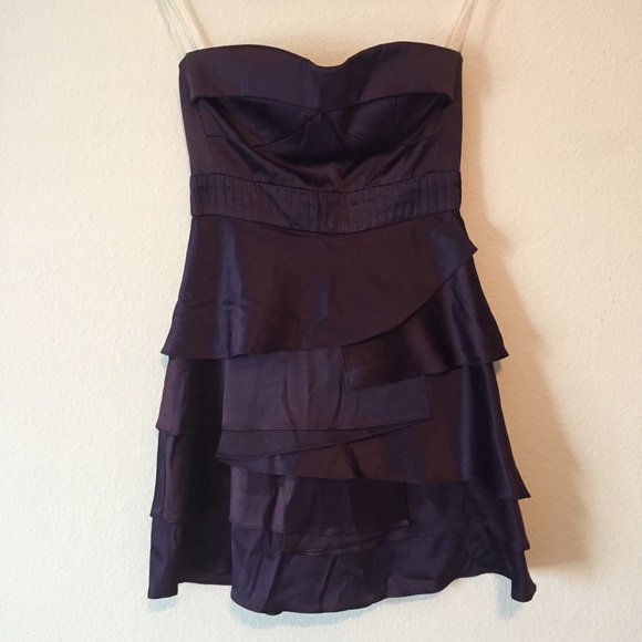 Deep purple strapless ruffled homecoming dress