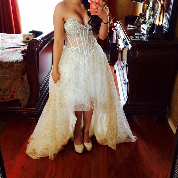 Jovani High Low Ivory/Gold Prom Dress - Picture 1 of 4