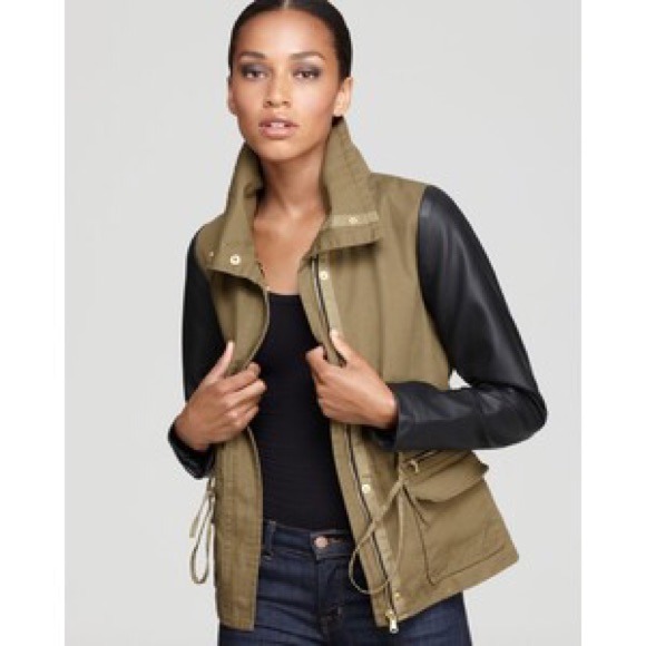 ⭐️️FOR TRADE⭐️ Faux Leather Sleeve Military Jacket