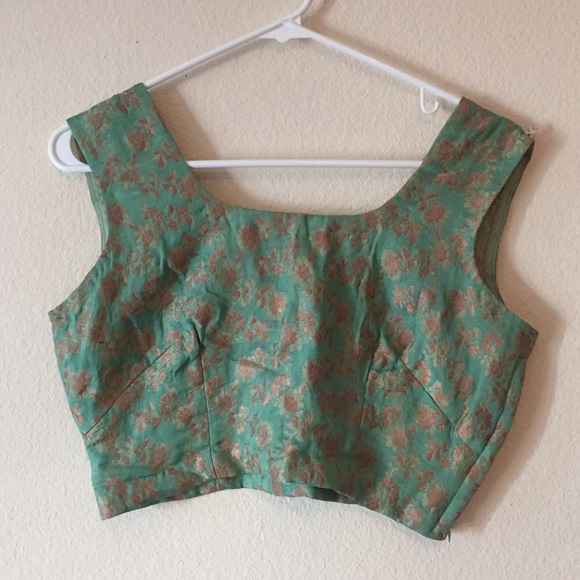 Embroidered green floral crop top