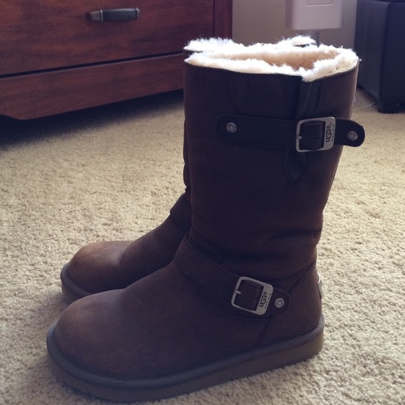 Distressed leather UGG boots, size 8