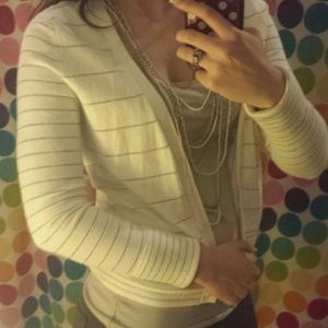 White and grey cardigan