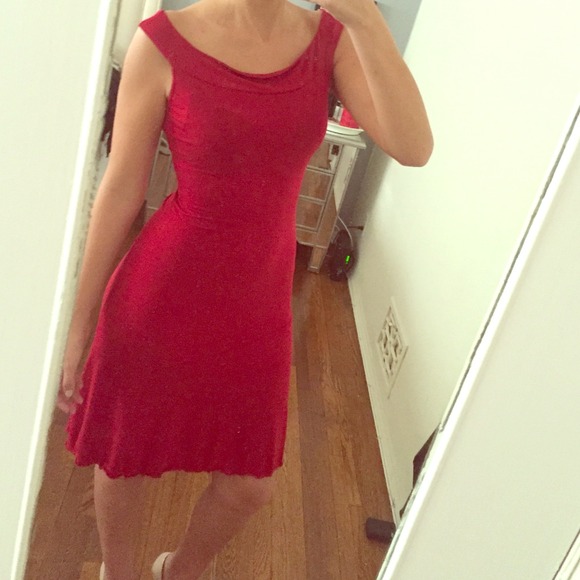 Red off the shoulder cocktail dress
