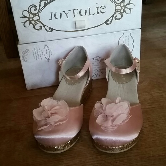 Joyfolie vintage inspired satin and glitter wedge