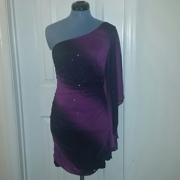 NWOT Glitter Purple Ombre one sleeve dress