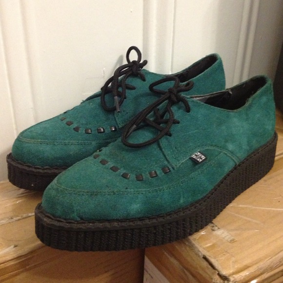 T.U.K teal suede pointed creepers