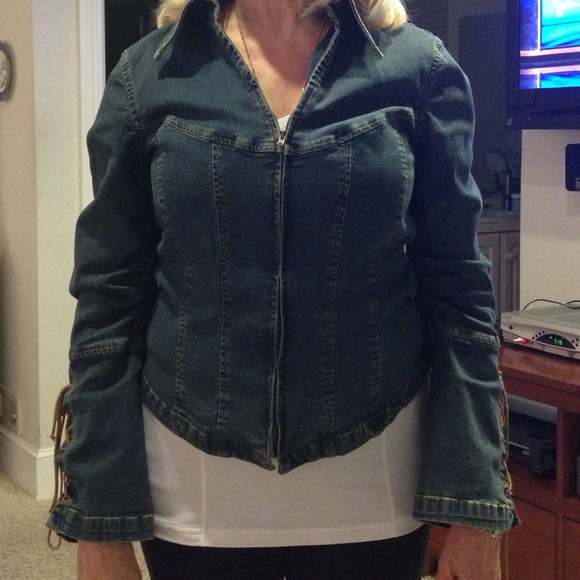 Denim Jacket with Stretch/Front Zip - Picture 1 of 4