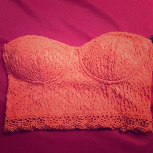 Coral crochet crop bustier