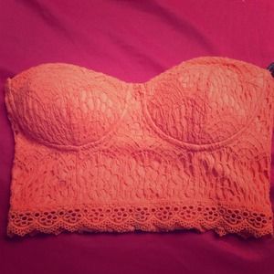 Coral crochet crop bustier