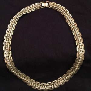 Silvertone choker necklace with stones throughout