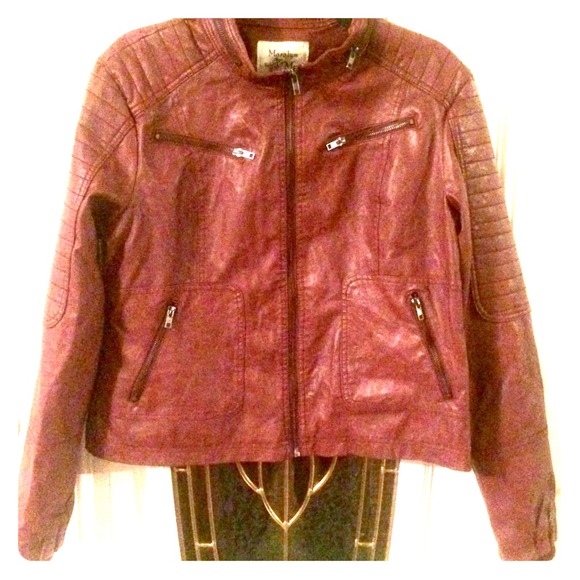 Burgundy Faux Leather Biker Jacket