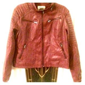 Burgundy Faux Leather Biker Jacket