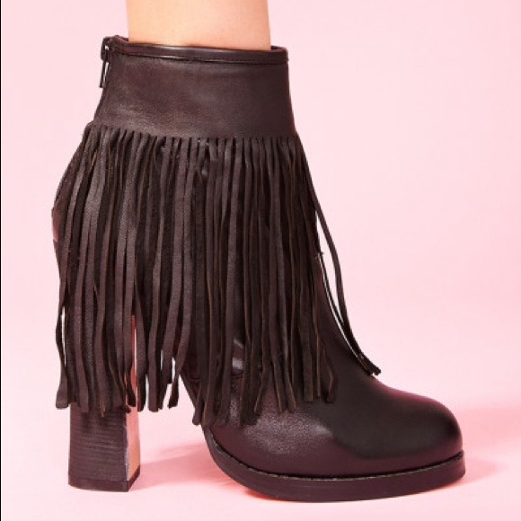 Nasty Gal Gravano Fringe Boot Black Leather