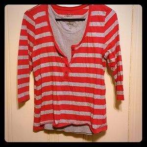 Pink and gray striped Henley