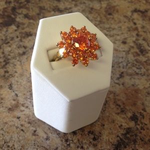 Authentic Gold Plated Silver Ring w/ Orange Stones