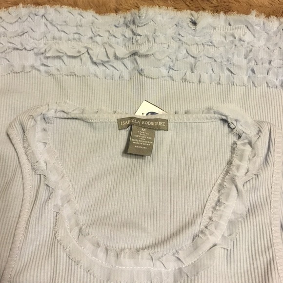 Light Blue Ruffle Long Ribbed Tank Top - Picture 2 of 3