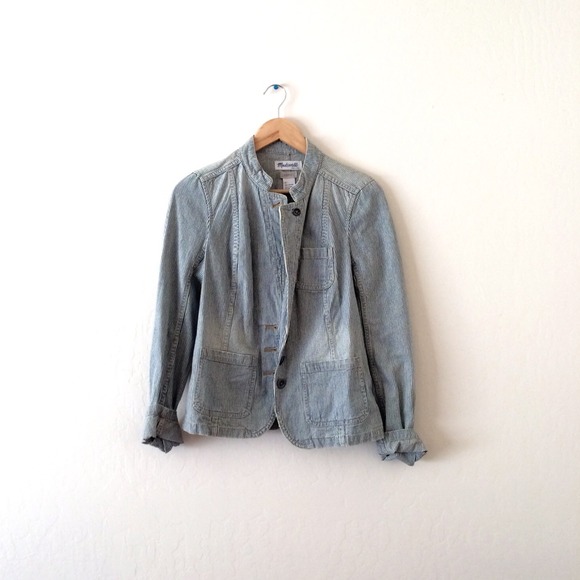 Madewell Pinstripe Light Wash Denim Jean Jacket 2