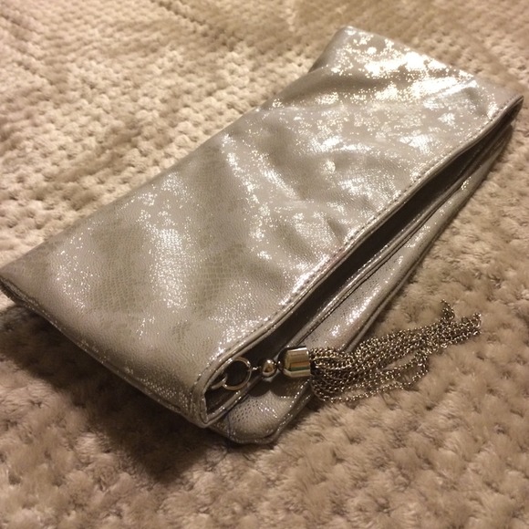 Silver Snakeskin Limited Foldover Clutch