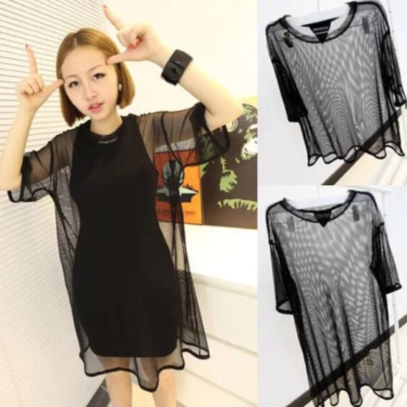 Tops - Sheer black overlay top NWT