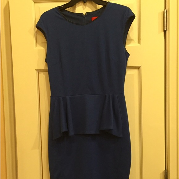 Blue Cap Sleeved Peplum Dress - Picture 2 of 4