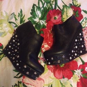 Deena & Ozzy black Spiked Wedge heels