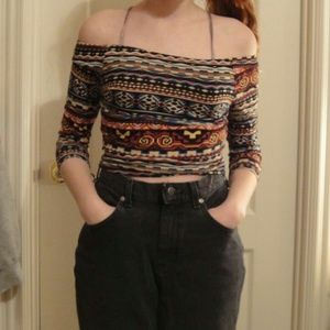 Aztec Print Off-the-Shoulder Crop Top