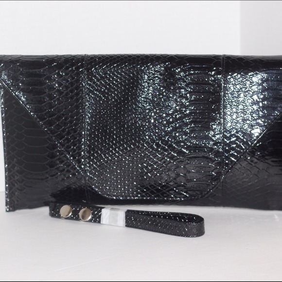 Black envelope clutch with a remove-able strap
