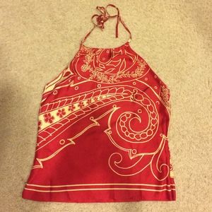 100% silk Kenneth Cole red halter top w/pattern
