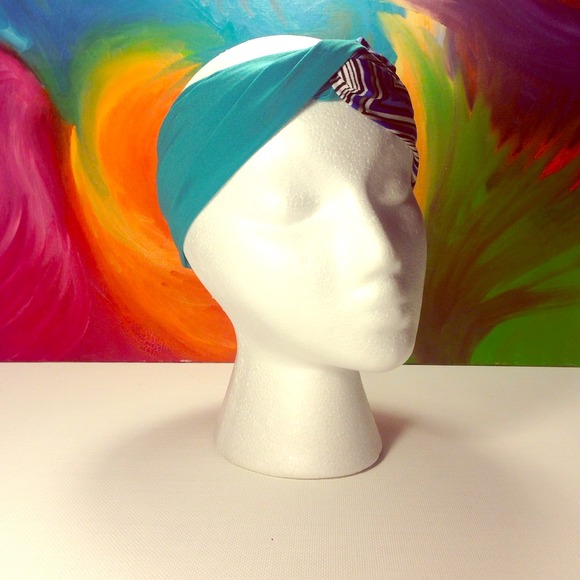 Turban Turquoise and Mixed Color Stripes - Picture 1 of 3