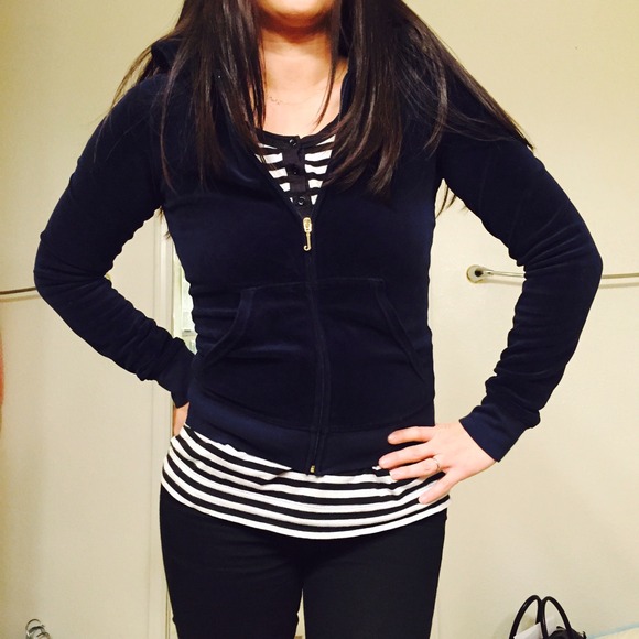 Juicy Couture Sweaters - Juicy Couture Navy Velour Track Jacket