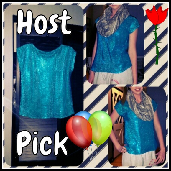 💙 HOST PICK💙Aqua Confetti sequin top & scarf