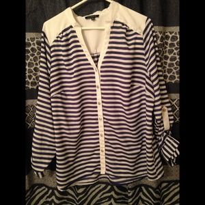 Blue and White striped long sleeve blouse.