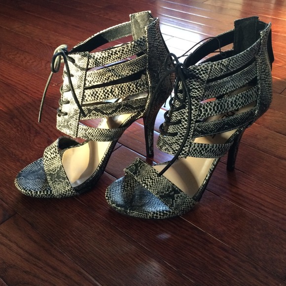 Brand New Snake skin printed open toed heels