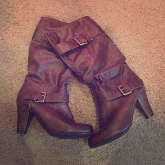 Dark brown boots with heels