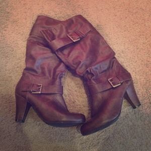Dark brown boots with heels