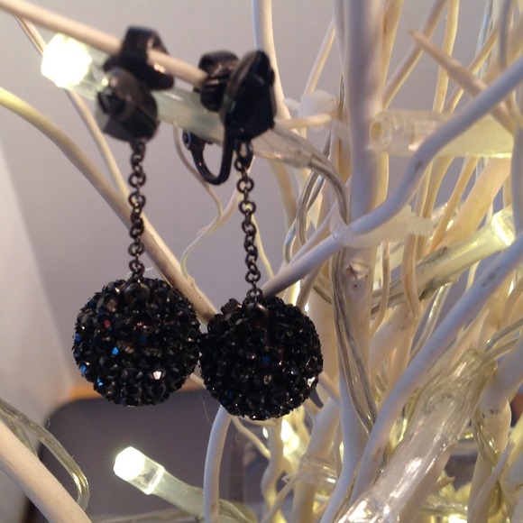 Black Rhinestone Hanging Ball Earrings Fabulous!