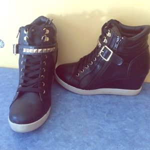 Black/Gold Studded Wedge Shoes