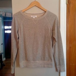 Long sleeve, oatmeal top with sheer back.