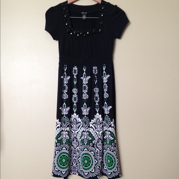 {Style & Co} NWOT Polished Black Jeweled Day Dress - Picture 2 of 5