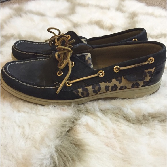 Black Sperry Topsiders With Leopard Sides