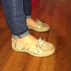 Sperrys- tan leather with cheetah print on sides