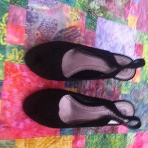 Franco Sarto black suede open toe shoe