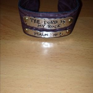 THE LORD IS MY ROCK Hammered Metal Bracelet.